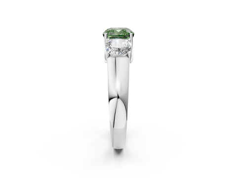 White gold Three-Stone Fancy Green Cushion Cut Cut Diamond Ring with Prong Setting and Classic Band_2