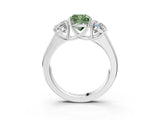 White gold Three-Stone Fancy Green Cushion Cut Cut Diamond Ring with Prong Setting and Classic Band_3