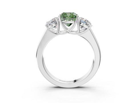 White gold Three-Stone Fancy Green Cushion Cut Cut Diamond Ring with Prong Setting and Classic Band_3