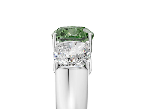 White gold Three-Stone Fancy Green Cushion Cut Cut Diamond Ring with Prong Setting and Classic Band_5
