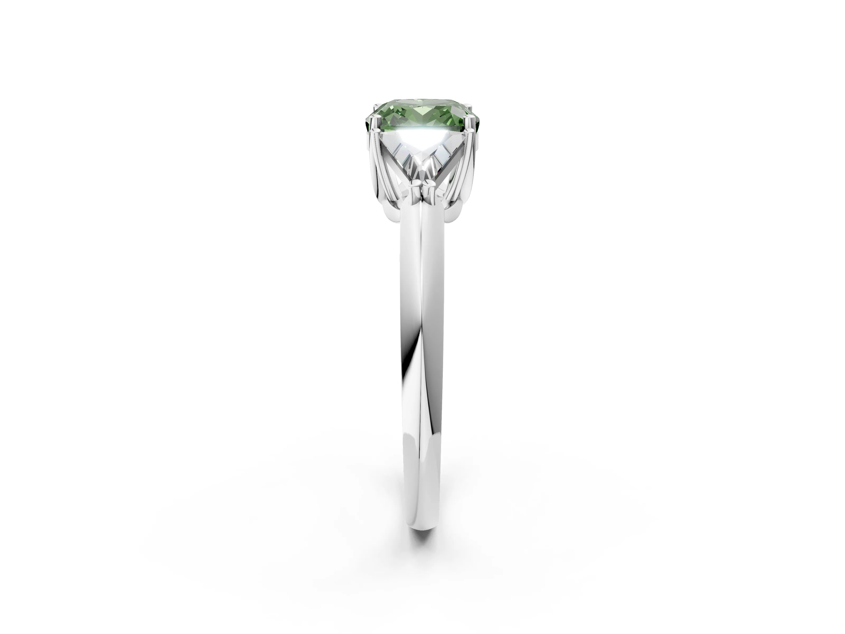 White gold Three-Stone Fancy Green Cushion Cut Cut Diamond Ring with Trillion Side Stones and Four-Prong Setting_13