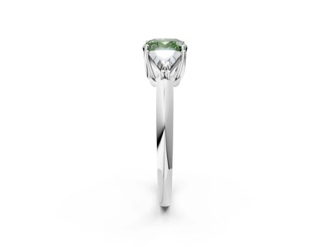 White gold Three-Stone Fancy Green Cushion Cut Cut Diamond Ring with Trillion Side Stones and Four-Prong Setting_13