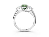 White gold Three-Stone Fancy Green Cushion Cut Cut Diamond Ring with Trillion Side Stones and Four-Prong Setting_14
