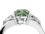 White gold Three-Stone Fancy Green Cushion Cut Cut Diamond Ring with Trillion Side Stones on a Split Shank Band_4