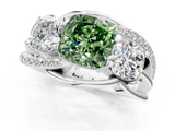 White gold Three-Stone Fancy Green Cushion Cut Cut Diamond Split Shank Prong Set Ring_13