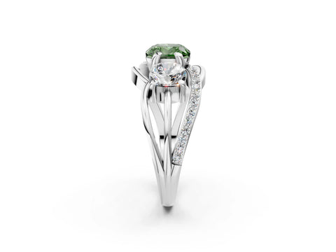 White gold Three-Stone Fancy Green Cushion Cut Cut Diamond Split Shank Prong Set Ring_14