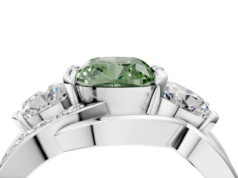 White gold Three-Stone Fancy Green Cushion Cut Cut Diamond Split Shank Prong Set Ring_16