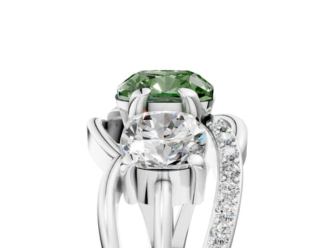 White gold Three-Stone Fancy Green Cushion Cut Cut Diamond Split Shank Prong Set Ring_17