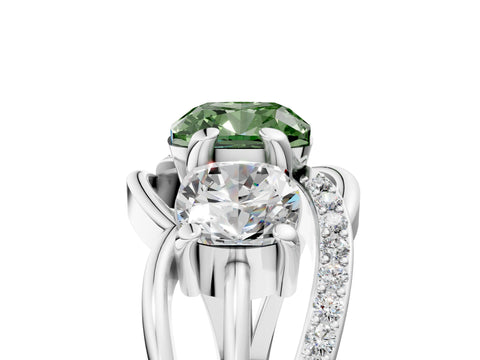 White gold Three-Stone Fancy Green Cushion Cut Cut Diamond Split Shank Prong Set Ring_5