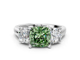 White gold Three-Stone Fancy Green Cushion Cut Cut Solitaire Ring with Classic Prong Setting_12