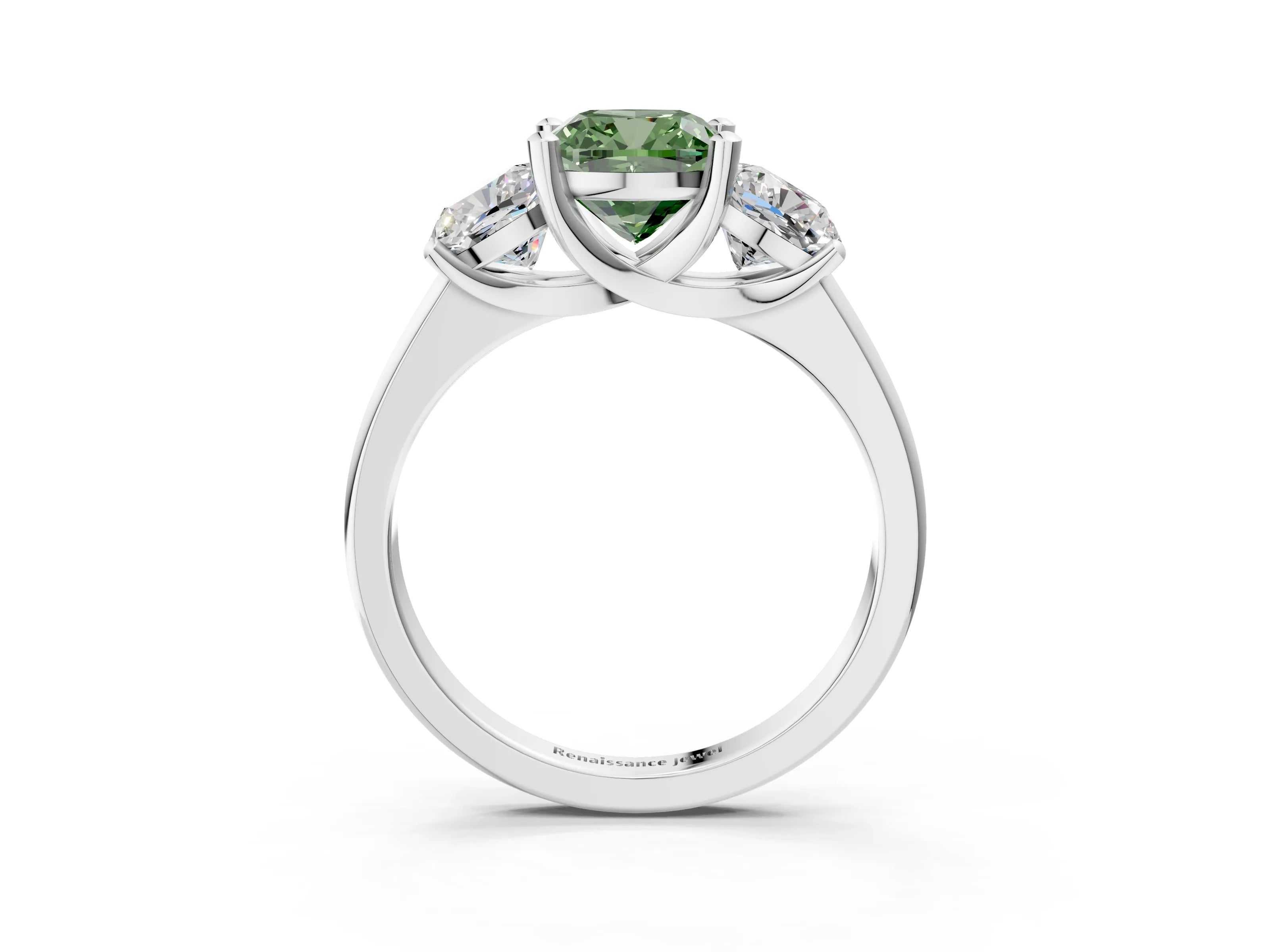 White gold Three-Stone Fancy Green Cushion Cut Cut Solitaire Ring with Classic Prong Setting_15