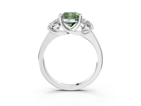 White gold Three-Stone Fancy Green Cushion Cut Cut Solitaire Ring with Classic Prong Setting_15