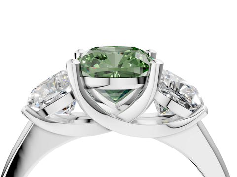 White gold Three-Stone Fancy Green Cushion Cut Cut Solitaire Ring with Classic Prong Setting_16