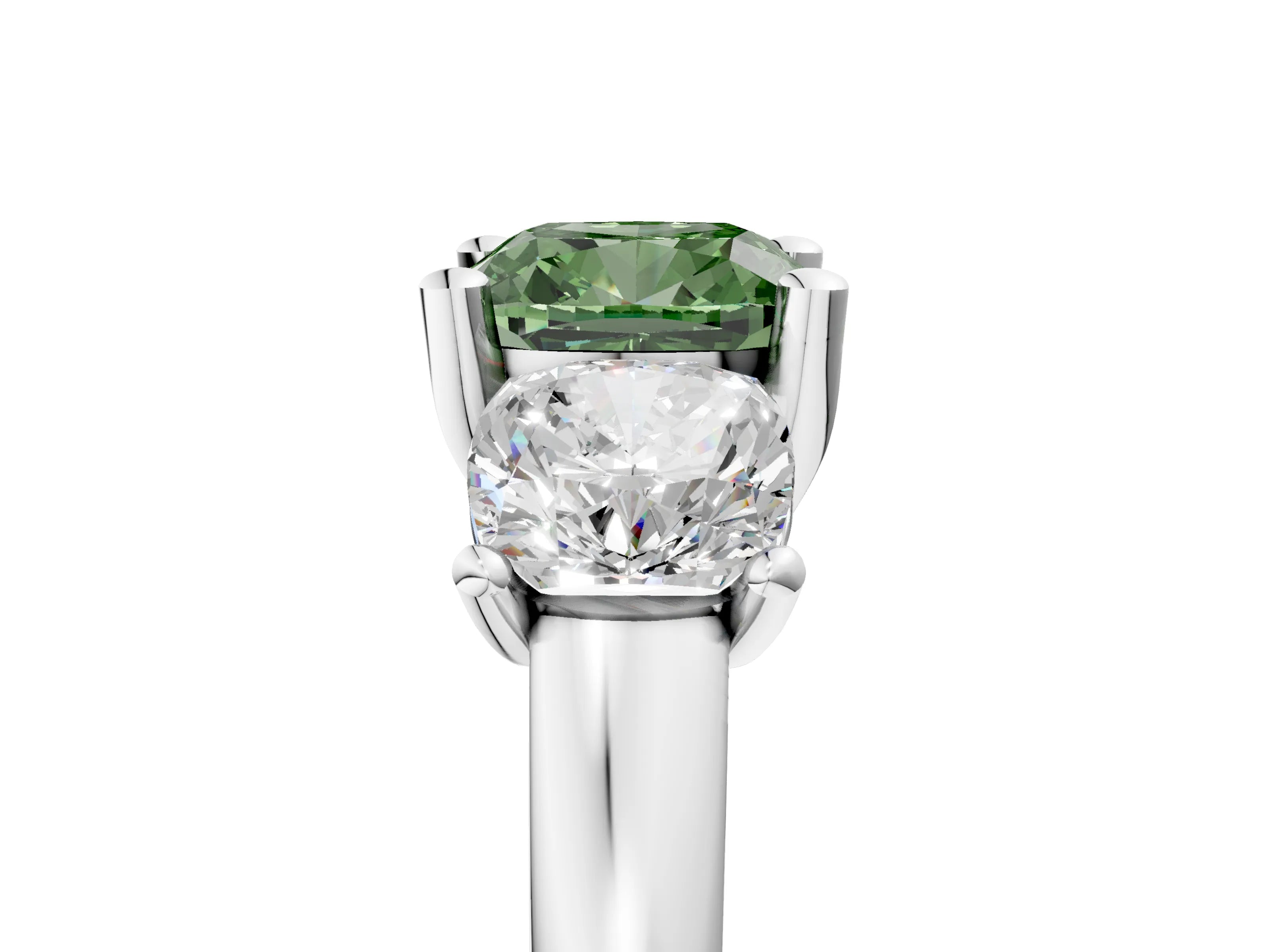 White gold Three-Stone Fancy Green Cushion Cut Cut Solitaire Ring with Classic Prong Setting_17