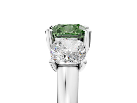 White gold Three-Stone Fancy Green Cushion Cut Cut Solitaire Ring with Classic Prong Setting_17