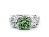 White gold Three-Stone Fancy Green Cushion Cut Diamond Braided Band Ring with Four-Prong Setting_76