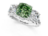 White gold Three-Stone Fancy Green Cushion Cut Diamond Braided Band Ring with Four-Prong Setting_77