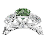 White gold Three-Stone Fancy Green Cushion Cut Diamond Braided Band Ring with Four-Prong Setting_80