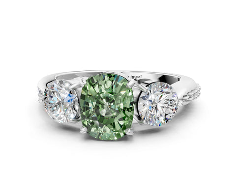 White gold Three-Stone Fancy Green Cushion Cut Diamond Channel Set Engagement Ring with Prong Setting_12