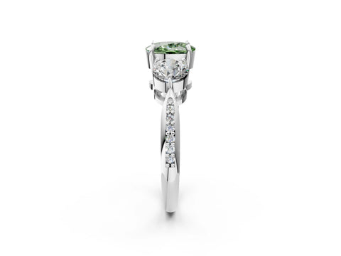 White gold Three-Stone Fancy Green Cushion Cut Diamond Channel Set Engagement Ring with Prong Setting_14