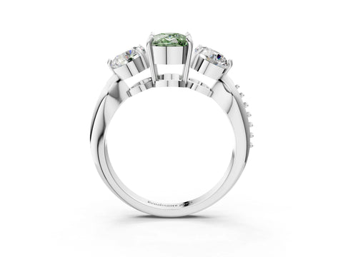 White gold Three-Stone Fancy Green Cushion Cut Diamond Channel Set Engagement Ring with Prong Setting_15