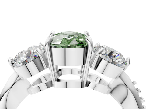 White gold Three-Stone Fancy Green Cushion Cut Diamond Channel Set Engagement Ring with Prong Setting_16