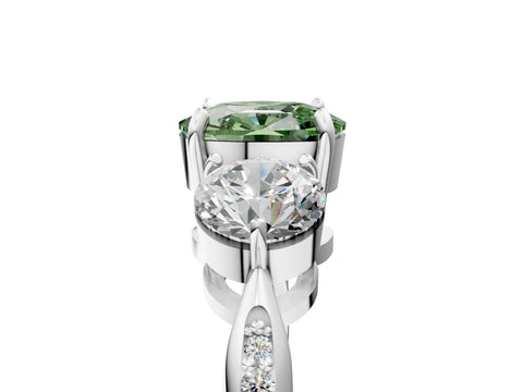White gold Three-Stone Fancy Green Cushion Cut Diamond Channel Set Engagement Ring with Prong Setting_17
