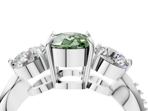 White gold Three-Stone Fancy Green Cushion Cut Diamond Channel Set Engagement Ring with Prong Setting_4