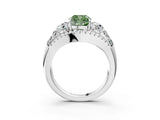White gold Three-Stone Fancy Green Cushion Cut Diamond Engagement Ring with Pave Band and Prong Setting_15