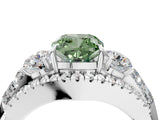 White gold Three-Stone Fancy Green Cushion Cut Diamond Engagement Ring with Pave Band and Prong Setting_17