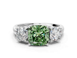 White gold Three-Stone Fancy Green Cushion Cut Diamond Engagement Ring with Prong Setting_15