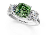 White gold Three-Stone Fancy Green Cushion Cut Diamond Engagement Ring with Prong Setting_16