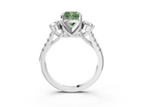 White gold Three-Stone Fancy Green Cushion  Cut Diamond Pavé Band with Four-Prong Setting_31