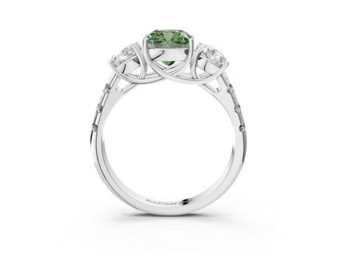 White gold Three-Stone Fancy Green Cushion Cut Diamond Pavé Band with Prong Setting_15