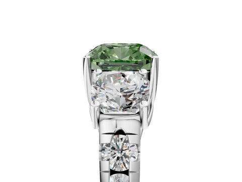 White gold Three-Stone Fancy Green Cushion Cut Diamond Pavé Band with Prong Setting_17