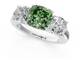 White gold Three-Stone Fancy Green Cushion  Cut Diamond Ring with Channel-Set Band and Four-Prong Setting_81