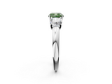 10K White Gold 1.02 Carat Green VS2 Cushion Diamond Three-Stone Ring with Four-Prong Setting and Classic Band