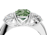 10K White Gold 1.02 Carat Green VS2 Cushion Diamond Three-Stone Ring with Four-Prong Setting and Classic Band