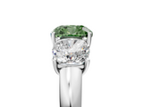 10K White Gold 1.02 Carat Green VS2 Cushion Diamond Three-Stone Ring with Four-Prong Setting and Classic Band
