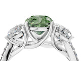 White gold Three-Stone Fancy Green Cushion Cut Diamond Ring with Pavé Band and Prong Setting_101