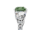 White gold Three-Stone Fancy Green Cushion Cut Diamond Ring with Pavé Band and Prong Setting_102