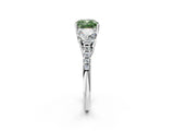 White gold Three-Stone Fancy Green Cushion Cut Diamond Ring with Pavé Band and Prong Setting_105