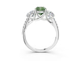White gold Three-Stone Fancy Green Cushion Cut Diamond Ring with Pavé Band and Prong Setting_106