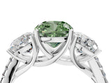 White gold Three-Stone Fancy Green Cushion Cut Diamond Ring with Pavé Band and Prong Setting_107