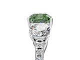 White gold Three-Stone Fancy Green Cushion Cut Diamond Ring with Pavé Band and Prong Setting_108