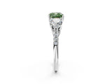 White gold Three-Stone Fancy Green Cushion Cut Diamond Ring with Pavé Band and Prong Setting_99