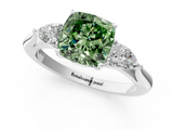 White gold Three-Stone Fancy Green Cushion  Cut Diamond Ring with Pear Side Stones in Four-Prong Setting_110