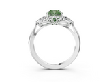White gold Three-Stone Fancy Green Cushion  Cut Diamond Ring with Pear Side Stones in Four-Prong Setting_112