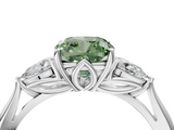 White gold Three-Stone Fancy Green Cushion  Cut Diamond Ring with Pear Side Stones in Four-Prong Setting_113