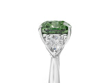 White gold Three-Stone Fancy Green Cushion Cut Diamond Ring with Pear  Side Stones in Four-Prong Setting_53